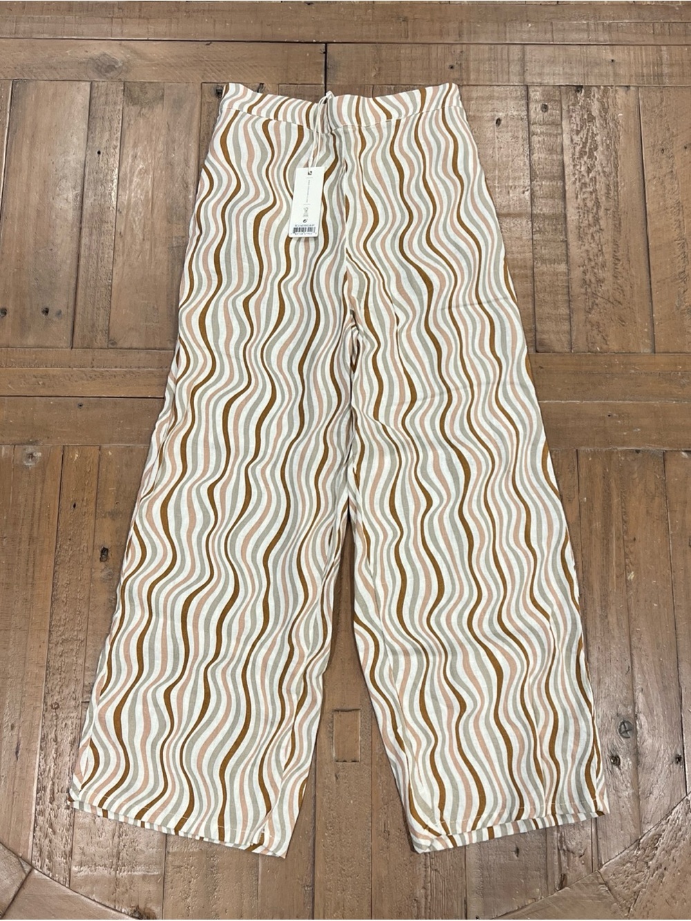 Rylee + Cru Wavy Stripe Wide Leg Pants 8-9 Years New Linen Gray Brown